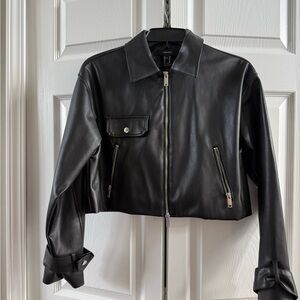 Forever 21 Black Cropped Faux Leather Zip Jacket